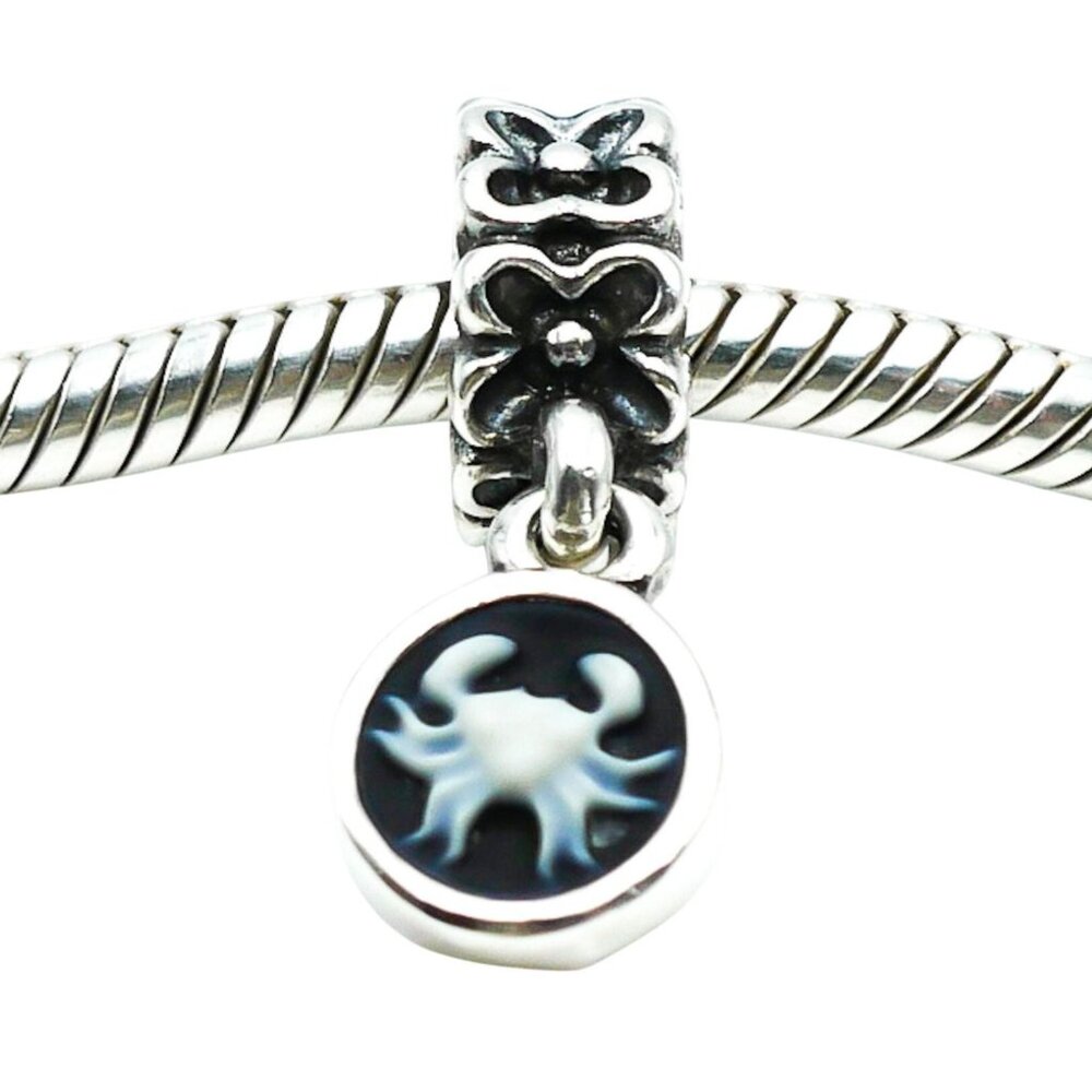 Pandora Rare Cancer Cameo 925 Black And White Agate Zodiac Dangle Charm